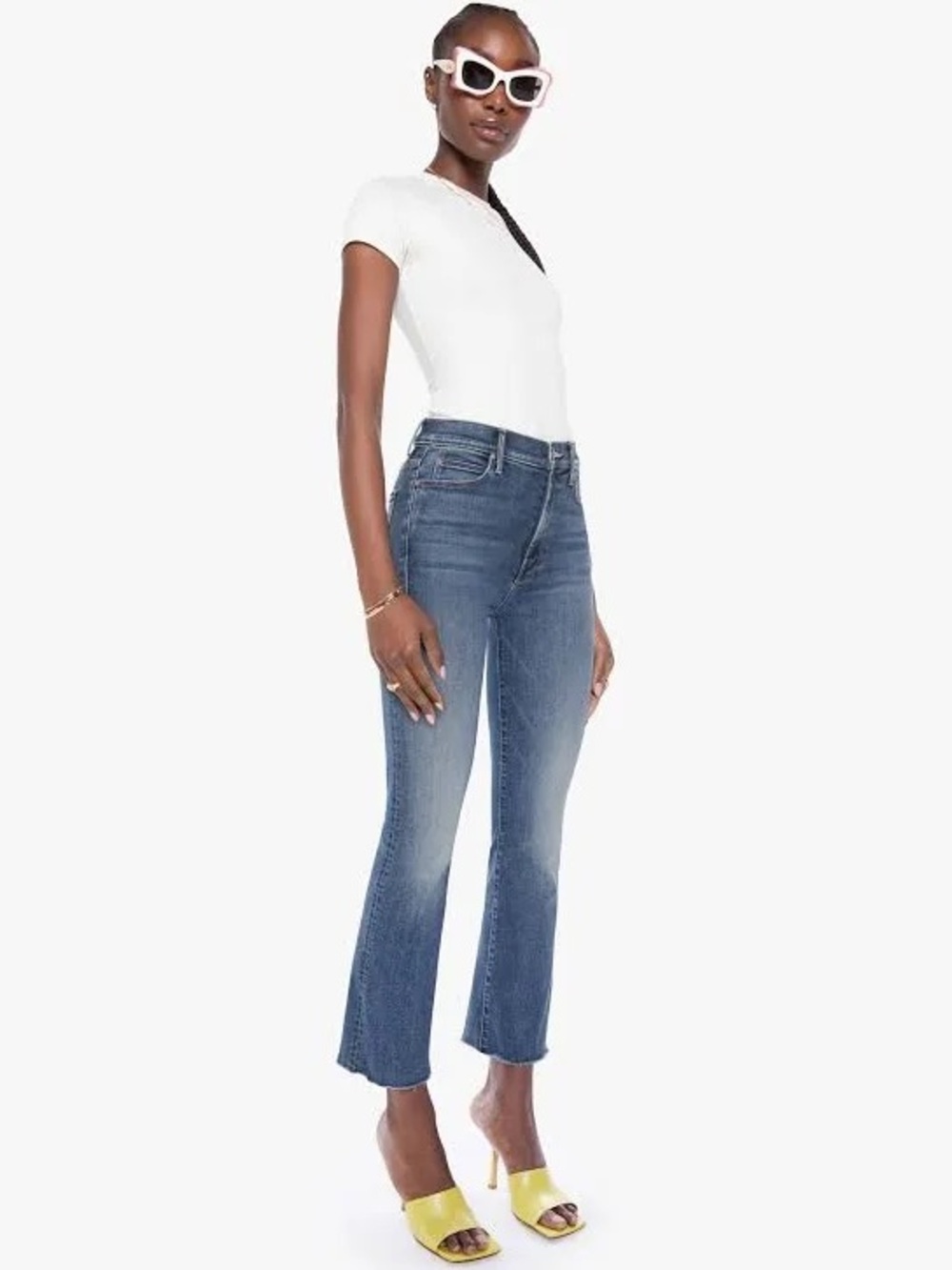 MOTHER| The Hustler Ankle Fray Jeans in Medium Wash Healing Jar Blue Denim Sz 27
